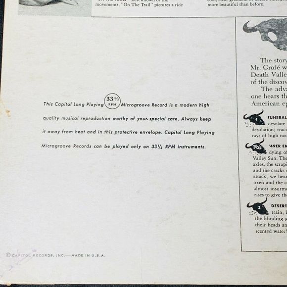 FERDE GROFE Grand Canyon + Death Valley Suite Vinyl 1951 • P272 Capitol Records - Picture 5 of 7